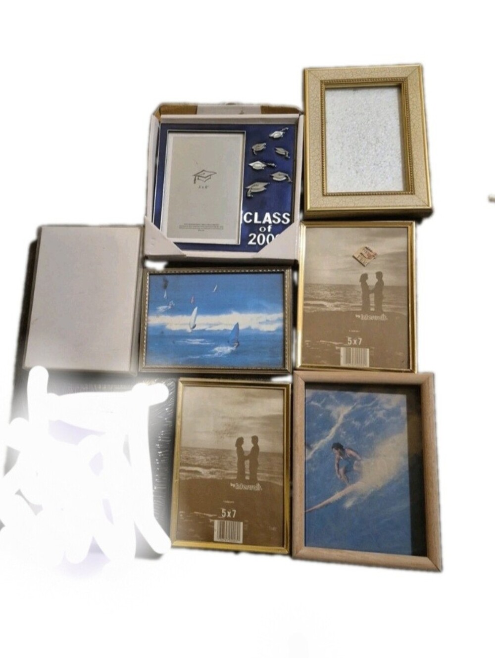 Lot of 7 Assorted Picture Frames 5x7  4x6 Wood  Metal Gold  Acrylic Plastic New